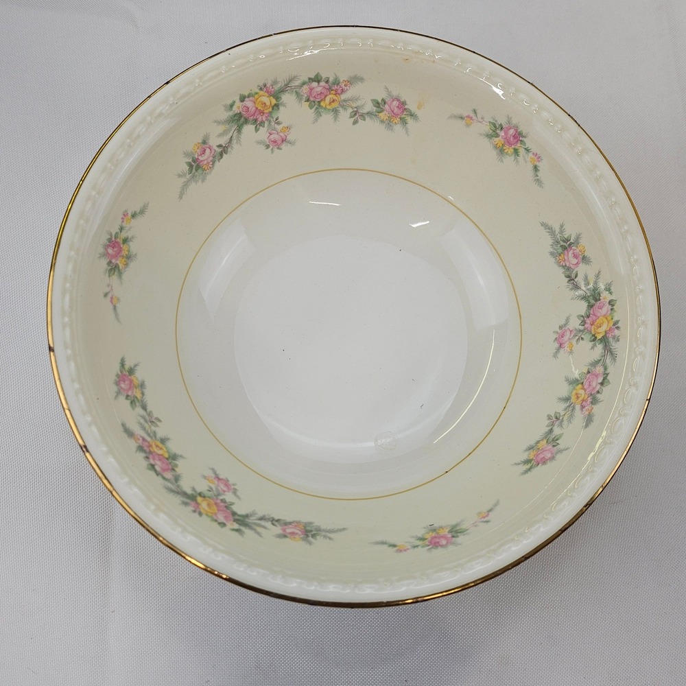Vtg Homer Laughlin Georgian E50N5 Floral Rose Serving Bowl Ivory Scalloped Edge
